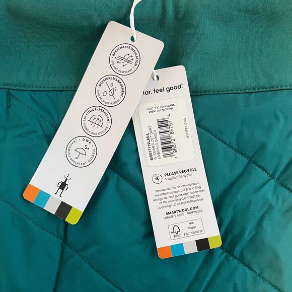 Smartwool Smartloft Merino Wool Pull On Quilted Skirt Emerald Green Women L NWT - Picture 5 of 12